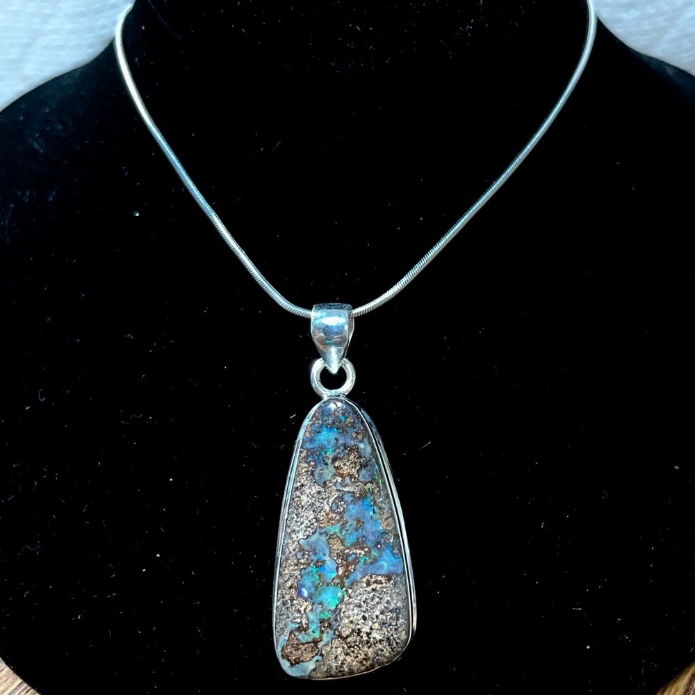 Boulder Opal pendant on an Adjustable 20” Sterling Silver Chain.